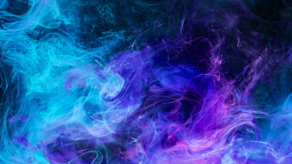 Color mist. Abstract background. Ink in water blend. Glowing smoke cloud texture. Fluorescent blue...