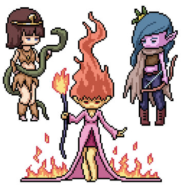 set of pixel art isolated chibi fantasy character