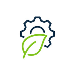 Leaf and gear. Eco industry icon concept isolated on white background. Vector illustration