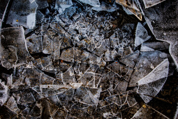 nteresting abstract background with ice close-up on a frozen puddle