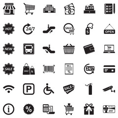 Supermarket Icons. Black Flat Design. Vector Illustration.