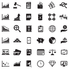 Stock Market Icons. Black Flat Design. Vector Illustration.