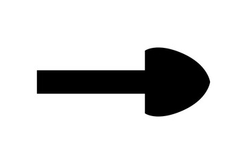 A flat black arrow icon. Direction sign, navigation button. Good for projects.	
