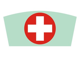 Nurse hat,  isolated vector illustration, blue,red and white colors