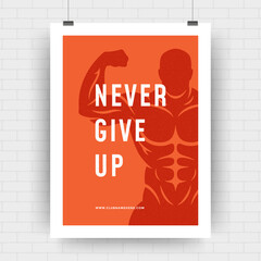 Fitness motivation poster retro typographic quote design template with bodybuilder man silhouette