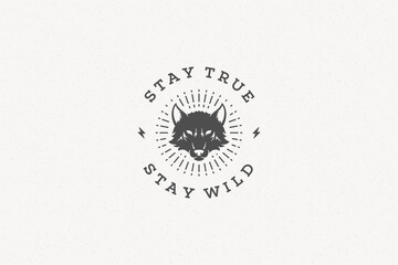 Quote typography with hand drawn wolf head symbol for greeting card or poster and other. © provectors