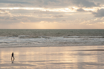 Lone walker at sunset on the beach 4592