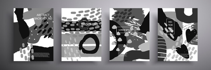 Trendy set of geometric covers. Vector graphics. Monochrome patterns. Suitable for brochures, posters, covers and banners.