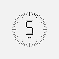 The 5 seconds, minutes stopwatch icon. Clock and watch, timer, countdown symbol. UI. Web. Logo. Sign. Flat design. App. Stock vector.