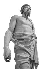 Marble statue of greek god Zeus isolated on white background. Antique sculpture of man with beard