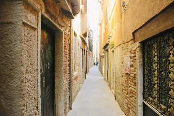 Fototapeta na wymiar narrow alley of Venice with doors and buildings