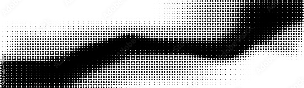 Poster Halftone in abstract style. Geometric retro banner vector texture. Modern print. White and black background. Light effect