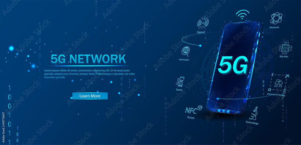Poster 5g network wireless internet wi-fi connection. communication network concept. 5g new wireless intern
