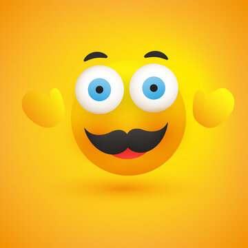 Smiling Emoji - Simple Happy Emoticon With Pop Out Eyes And Mustache On Yellow Background - Vector Design