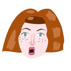 Surprised human with short cut and big lips isolated