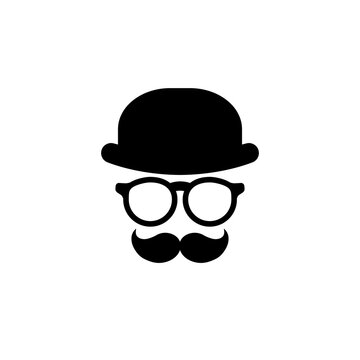 Gentleman icon isolated on white background. Silhouette of man's head with moustache