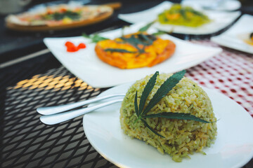 rice a mixture ofcannabis leaves, developed for health lovers in a new, licensed and legal form. Guaranteed safety, help relieve anxiety, reduce sadness. Concept Cannabis for health.