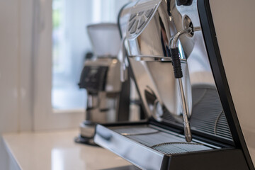 Modern espresso machine with selective focus