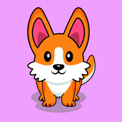 Cute dog standing cartoon vector illustration. flat cartoon style. Corgi cartoon vector.
