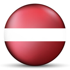 Glass light ball with flag of Latvia. Round sphere, template icon. Latvian national symbol. Glossy realistic ball, 3D abstract vector illustration highlighted on a white background. Big bubble.