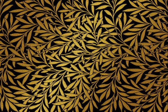 Vintage golden leaf pattern remix from artwork by William Morris