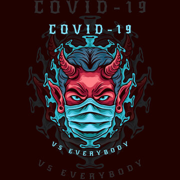 devil use mask corona virus illustration