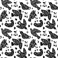 FLoral bird silhouettes seamless pattern. Vector scandinvian design