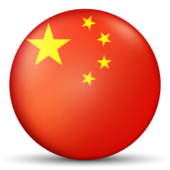 Glass light ball with flag of China. Round sphere, template icon. Chinese national symbol. Glossy realistic ball, 3D abstract vector illustration highlighted on a white background. Big bubble.