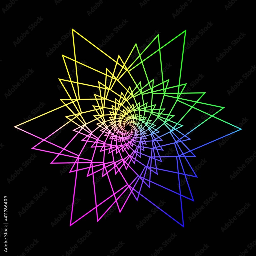 Poster abstract background of graphic elements - polygon after rotation in different rainbow colors on a bl
