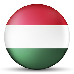 Glass light ball with flag of Hungary. Round sphere, template icon. Hungarian national symbol. Glossy realistic ball, 3D abstract vector illustration highlighted on a white background. Big bubble.