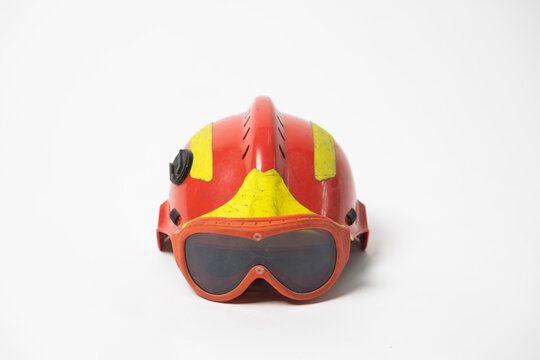 firefighter helmet with goggles on white background
