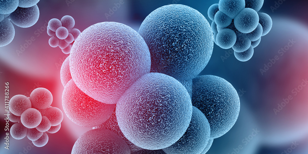 Poster 3d rendering virus bacteria cells background