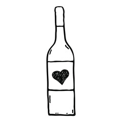 Bottle wine doodle logo icon sign Heart love symbol decoration romantic valentines day concept design Hand drawn sketch Fashion print clothes apparel greeting invitation card banner badge poster flyer