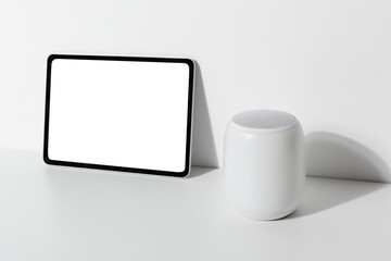 Digital tablet by the smart speaker