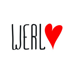 Werl city North Rhine-Westphalia Germany lettering logo icon sign font Heart love symbol emblem Hand drawn Cartoon abstract style design Fashion print clothes apparel greeting card cover flyer poster