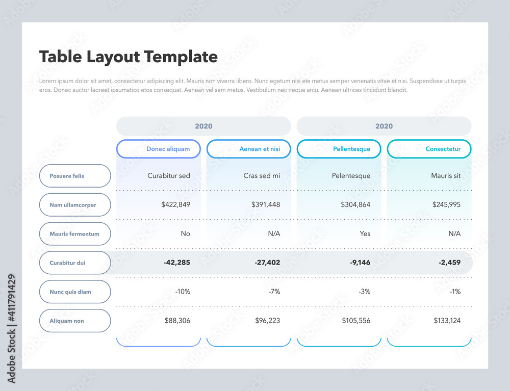 Poster Modern business advanced table layout template with place for your content. Flat design, easy to use for your website or presentation.