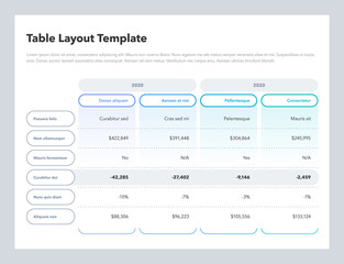 Modern business advanced table layout template with place for your content. Flat design, easy to use for your website or presentation.