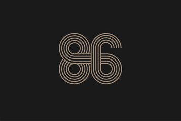 Number 86 Logo, Monogram Number 86 logo multi line style, usable for anniversary and business logos, flat design logo template, vector illustration