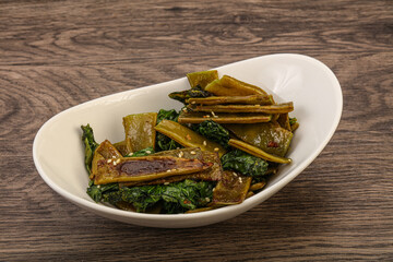 Vagan cuisine with roasted green bean
