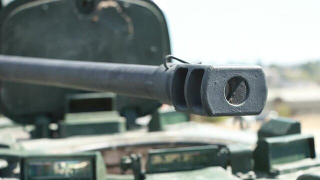 The muzzle of an armored personnel carrier.