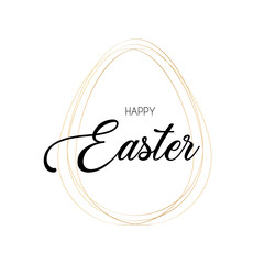 Happy Easter greeting background. Egg shape golden  frame Vector illustration