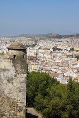 Fototapeta na wymiar View of modern Malaga from the height of the ancient fortress of Alcazaba
