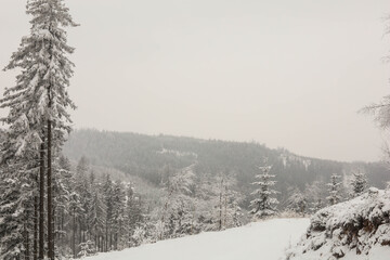 Snowy hill near to Sokolowsko, Poland