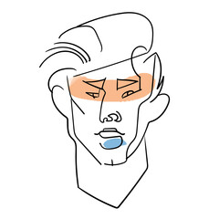 One line man face portrait. Contemporary drawing in modern cubism style