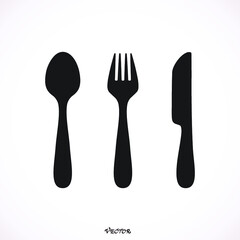 Spoon, fork and knife. Vector silhouette.