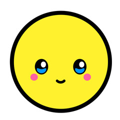 Flat kawaii emoji face. Cute funny cartoon character. Simple line art expressions web icon. Emoticon sticker. Vector graphic illustration.