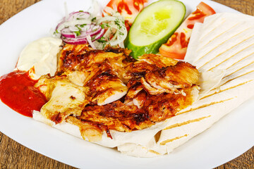 Doner in the plate with meat