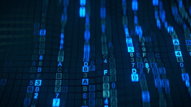 Abstract background with digital hex-code. Information technologies visualization. 3D render