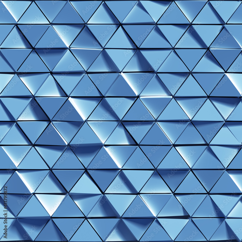 Poster seamless pattern of blue triangles 3d render