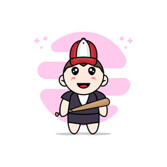 Cute business woman character design wearing baseball costume.